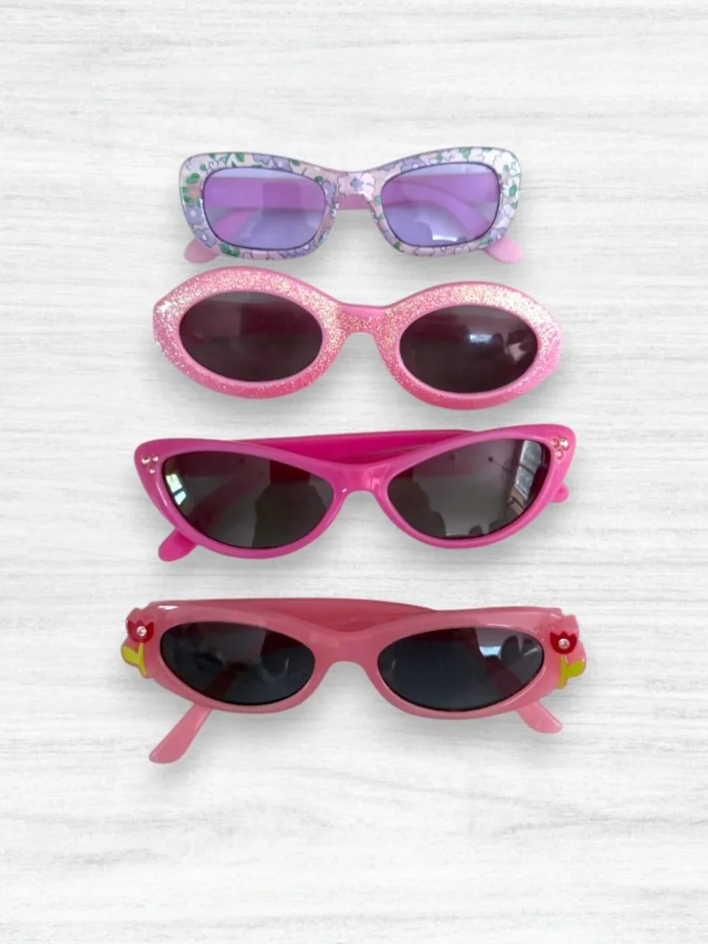 Barbie Gymboree Girls Sunglasses Lot of 4 Pink Floral Glitter Cat Eye Beach Swim